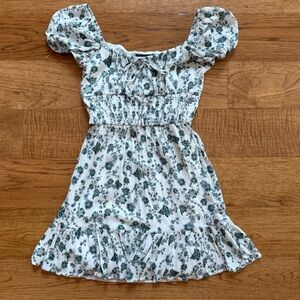 B Darlin White and Green Puff Sleeve Floral Dress